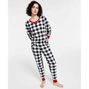 Family Pajamas Matching Black and White Thermal Buffalo Check Set for Women XL
